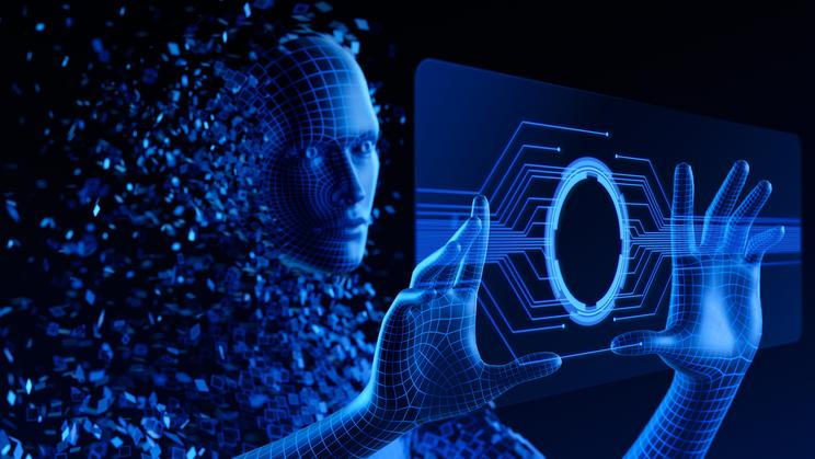 Artificial,Intelligence.,Human,Digital,Avatar,Or,Ai,Agent,Touch,Screen