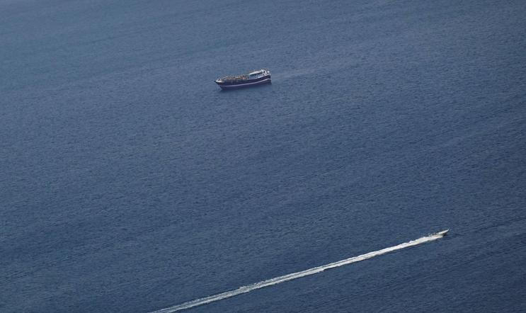 Boats in the Strait of Hormuz amid the U.S.-Israeli conflict with Iran, as seen from Musandam