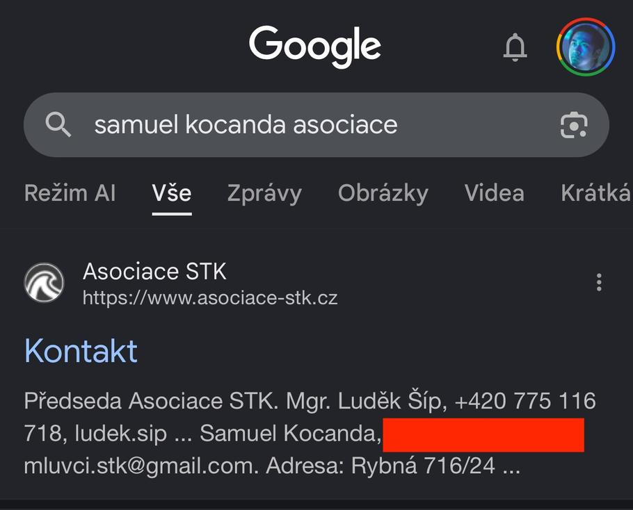 Výsledek vyhledávání na Googlu naznačuje, že Samuel Kocanda byl v minulosti zmíněn na webu Asociace STK jako mluvčí. Na stránkách o něm není na první pohled ani zmínka.