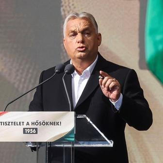 Maďarský premiér Viktor Orbán v Budapešti během projevu k 68. výročí maďarského povstání, 23. října 2024.