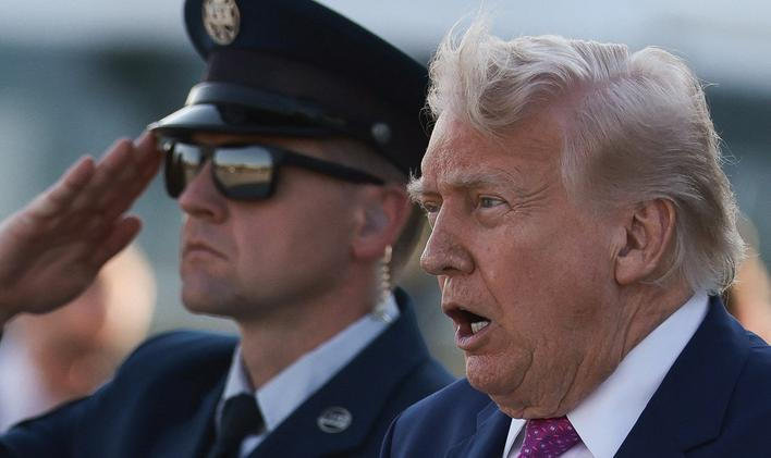 U.S. President Trump disembarks Air Force One in Charlottesville