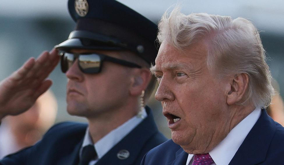 U.S. President Trump disembarks Air Force One in Charlottesville
