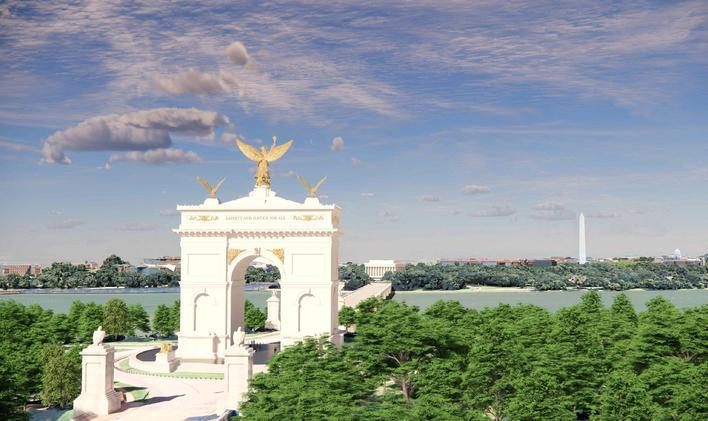 Artist's rendering of U.S. President Donald Trump's proposed 'Independence Arch' near the National Mall in Washington, D.C.