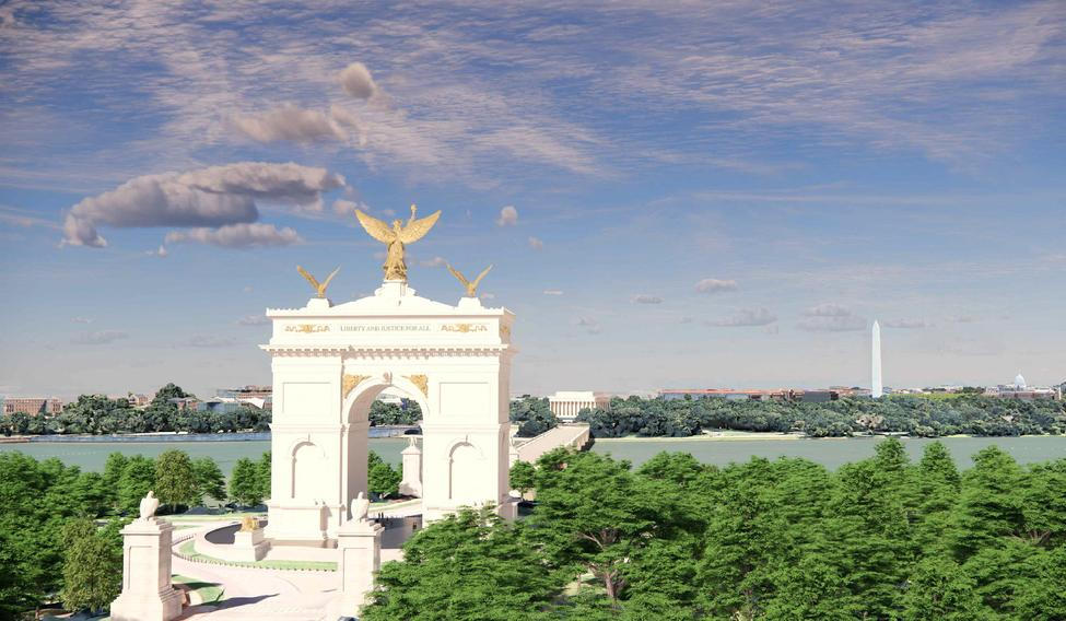 Artist's rendering of U.S. President Donald Trump's proposed 'Independence Arch' near the National Mall in Washington, D.C.
