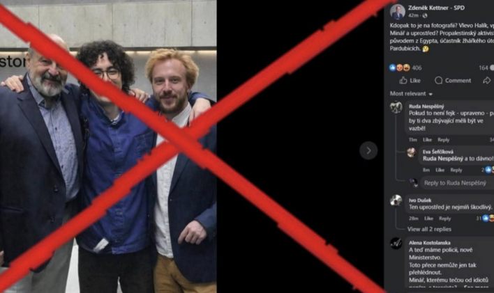Politik SPD sdílel falešnou fotku Mikuláše Mináře, teologa Tomáše Halíka a údajného teroristy z Pardubic. Nyní se za ni musel omluvit.