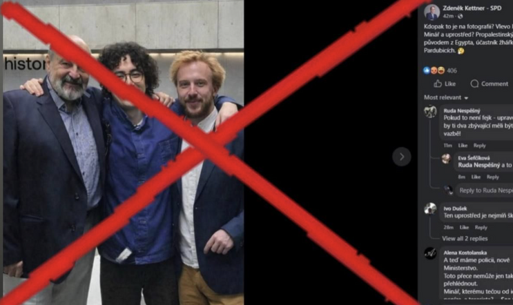 Politik SPD sdílel falešnou fotku Mikuláše Mináře, teologa Tomáše Halíka a údajného teroristy z Pardubic. Nyní se za ni musel omluvit.