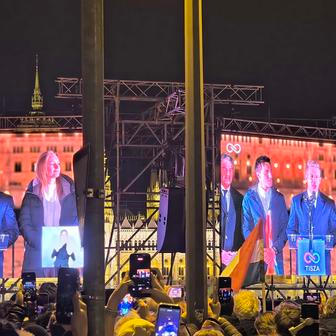 Hovoří Péter Magyar. 12. dubna 2026.