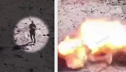 Ruští vojáci v neutrálních uniformách krátce před útokem ruské FPV dronu.