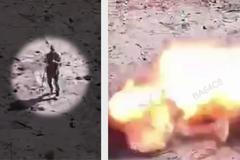 Ruští vojáci v neutrálních uniformách krátce před útokem ruské FPV dronu.