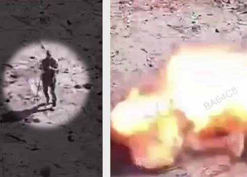 Ruští vojáci v neutrálních uniformách krátce před útokem ruské FPV dronu.