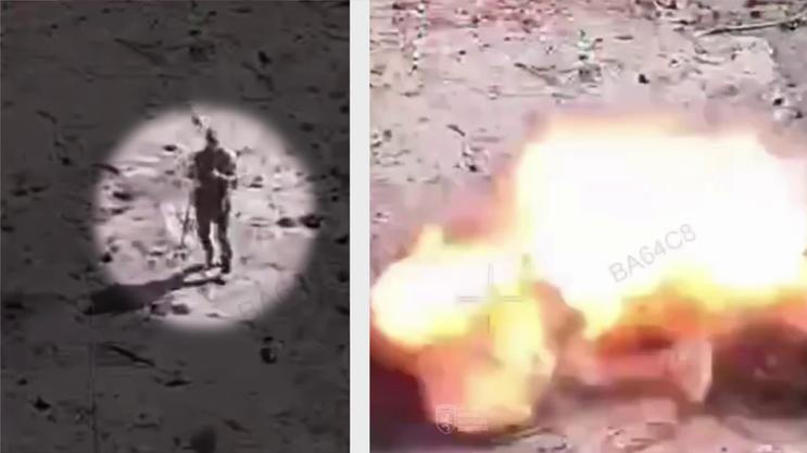 Ruští vojáci v neutrálních uniformách krátce před útokem ruské FPV dronu.