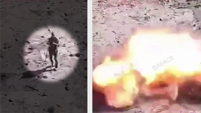 Ruští vojáci v neutrálních uniformách krátce před útokem ruské FPV dronu.