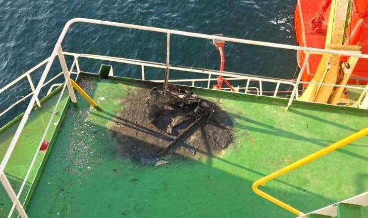 Aftermath of a Russian drone strike towards a cargo vessel in the Black Sea nea Odesa region