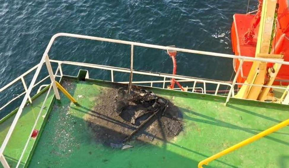 Aftermath of a Russian drone strike towards a cargo vessel in the Black Sea nea Odesa region