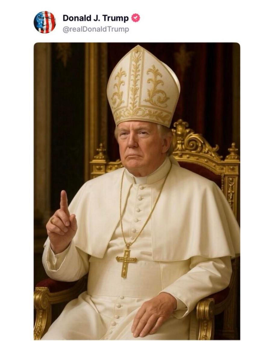Donald Trump vyobrazený jako papež.