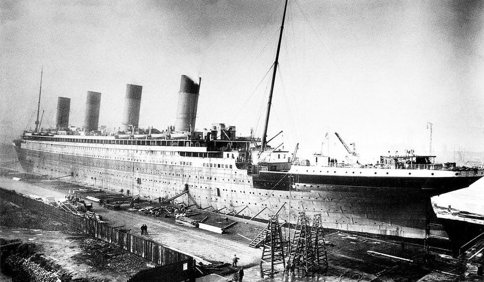 UK: RMS Titanic being fitted out at Harland and Wolf Shipyard, Belfast, 1911-1912