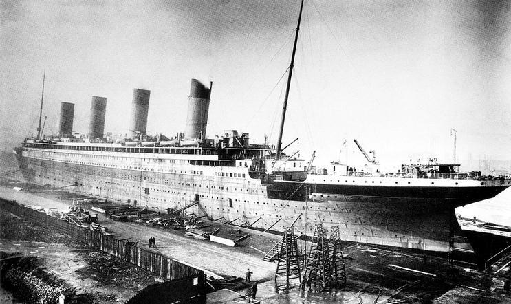 UK: RMS Titanic being fitted out at Harland and Wolf Shipyard, Belfast, 1911-1912