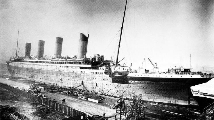 UK: RMS Titanic being fitted out at Harland and Wolf Shipyard, Belfast, 1911-1912
