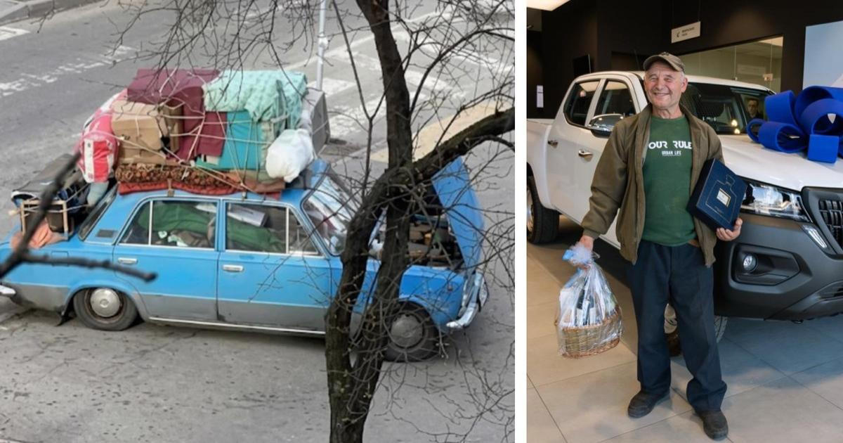Před válkou uprchl stařík se slepicemi v žigulíku. Po virálním videu dostal nové auto