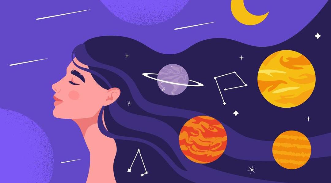 Woman,With,Sweet,Dreams,Concept.,Young,Girl,With,Galaxy,And