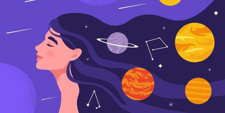 Woman,With,Sweet,Dreams,Concept.,Young,Girl,With,Galaxy,And