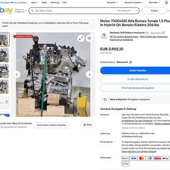 Nabídka náhradních dílů koncernu Stellantis na portálu eBay