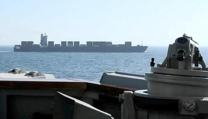 Iranian-flagged cargo ship M/V Touska as USS Spruance conducts its interception in a location given as the north Arabian Sea