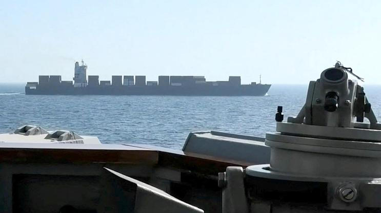Iranian-flagged cargo ship M/V Touska as USS Spruance conducts its interception in a location given as the north Arabian Sea