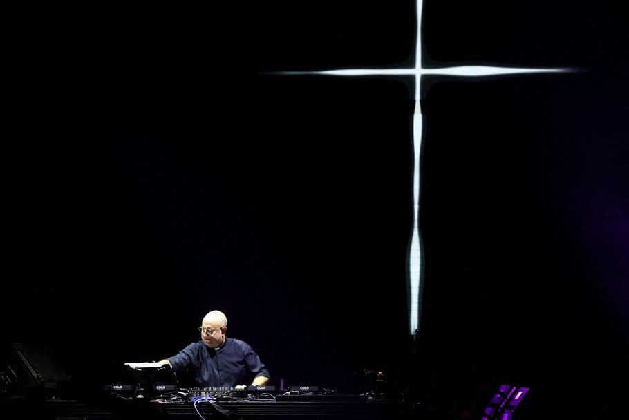 DJ Padre Guilherme performs during tribute to Pope Francis ahead of the first anniversary of the pontiff’s death, in Buenos Aires