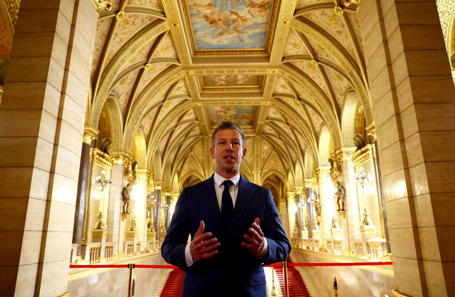 FILE PHOTO: Hungary's election winner Magyar talks to the media after talks between parties on preparations for the first session of the Parliament in Budapest