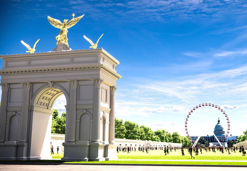 Bílý dům představil vizualizaci projektu monumentálního vítězného oblouku od architektů Harrison Design.