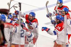 Bratislava, Slovakia, 22. April 2026. Pictured Team Czechia celebrating after IIHF U18 Men’s World Championship 2026, Czechia v USA. Credit: Dominika Kortvelyesiova/Alamy Live News