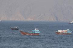 Ships and tankers in the Strait of Hormuz off the coast of Musandam