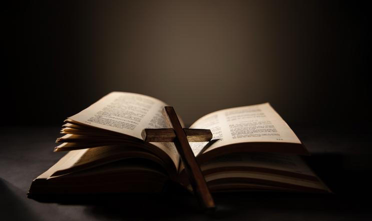 Spirituality,,Religion,And,Hope,Concept.,Holy,Bible,And,Cross,On