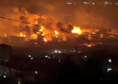 FILE PHOTO: Fire and smoke rise at Tuapse oil refinery near Tuapse port