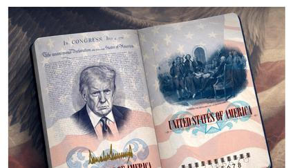 Americký pas pro patrioty s podobiznou Donalda Trumpa, limitovaná edice k výročí America250.