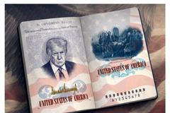 Americký pas pro patrioty s podobiznou Donalda Trumpa, limitovaná edice k výročí America250.