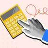 Hand,Clicks,Button,On,A,Calculator.,Modern,Photo,Collage,Style.