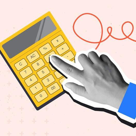 Hand,Clicks,Button,On,A,Calculator.,Modern,Photo,Collage,Style.