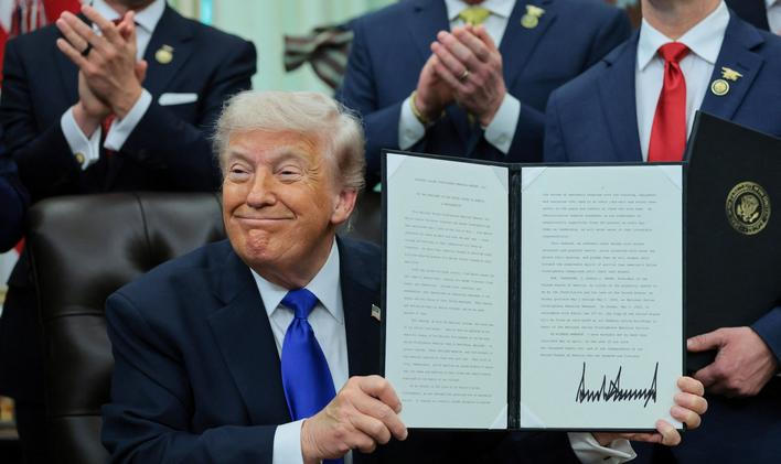 U.S. President Donald Trump in the Oval Office at the White House in Washington