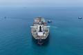 Drone view of oil tanker HELGA berthed at one of Iraq's southern offshore oil terminals near Basra