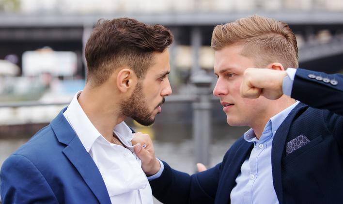 Two,Young,Businessmen,Having,A,Fight,Outside