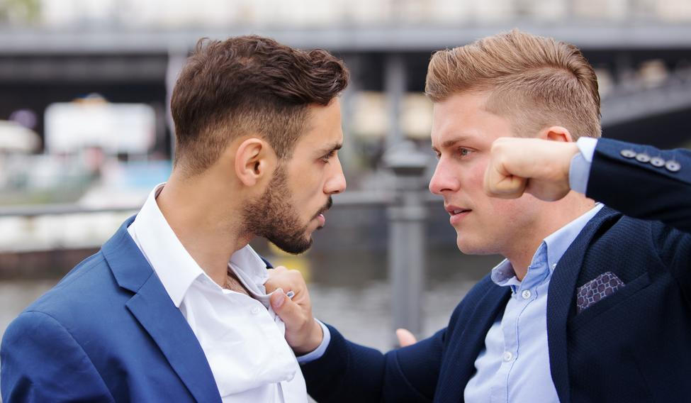 Two,Young,Businessmen,Having,A,Fight,Outside