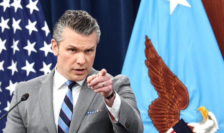 U.S. Defense Secretary Hegseth and Chairman of the Joint Chiefs of Staff General Caine hold a briefing on the Iran war, at the Pentagon