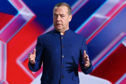Deputy Chairman of the Russian Security Council Dmitry Medvedev speaks during an event in Moscow