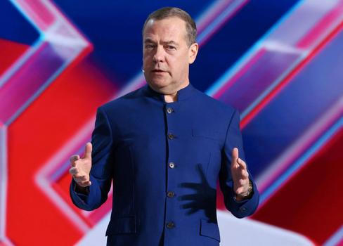 Deputy Chairman of the Russian Security Council Dmitry Medvedev speaks during an event in Moscow