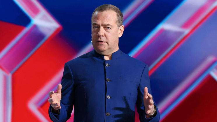 Deputy Chairman of the Russian Security Council Dmitry Medvedev speaks during an event in Moscow