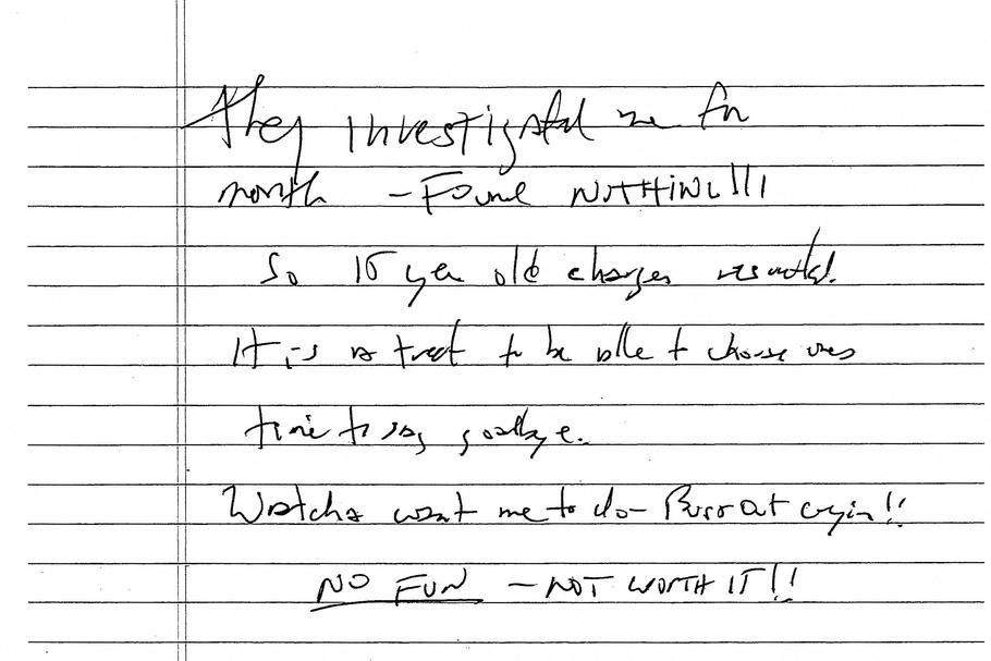 Document described as a suicide note purportedly written by the late Jeffrey Epstein