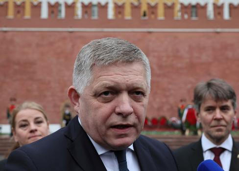 Slovak Prime Minister Robert Fico attends a flower-laying ceremony in Moscow