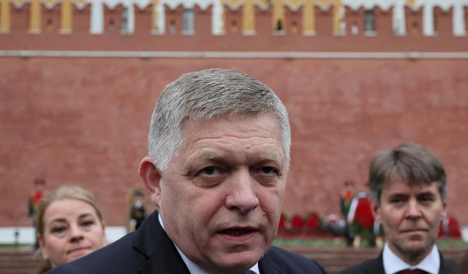 Slovak Prime Minister Robert Fico attends a flower-laying ceremony in Moscow